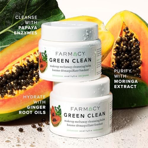 Makeup Remover Cleansing Balm Bundle - Green Clean Waterproof Makeup Remover + Oil Based Cleanser - Gentle Exfoliating Double Cleanser - Melts From Balm to Milky Lather (50ml, 2 Count)