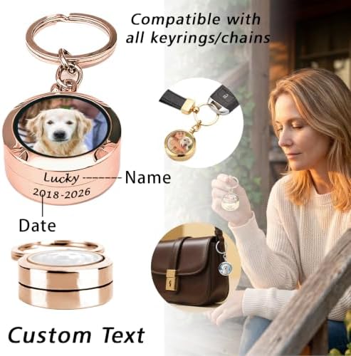 Personalized Locket Keychain Dog Hair Keychain Memorial Pet Fur Keepsake with Name Photo Custom Locket for Ashes Portrait Cremation Jewelry for Pet Loss of Dog Cat Sympathy Remembrance Gift