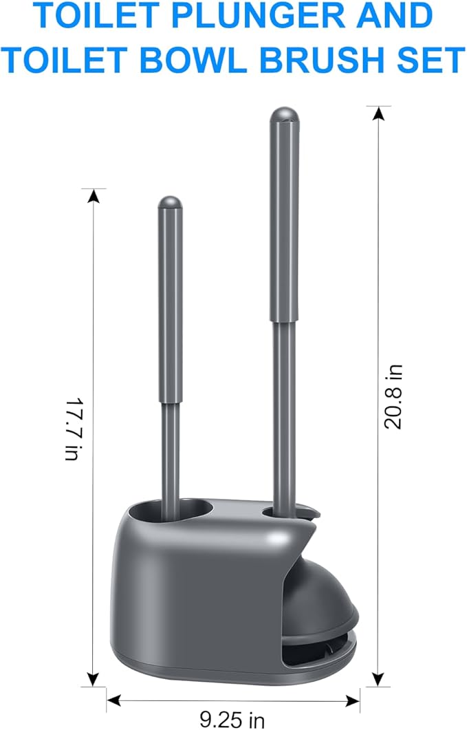 SetSail Toilet Brush and Plunger Set, Semi-Hidden Toilet Plungers Heavy Duty Toilet Bowl Brush and Holder for Bathroom Toilet Plunger and Brush Set for Deeply Cleaning - Gray