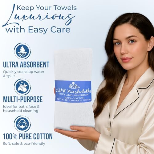24 Pack Cotton Wash Cloths Set for Showering [12x12] White