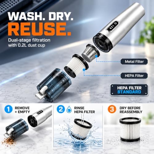 Car Vacuum Portable Cordless Handheld Vacuum Cleaner, 4-in-1 Mini Vacuum with 18,000Pa Suction, 6,000mAh Battery, Brushless Motor, 3 Suction Modes, USB-C, for Car, Home & Office