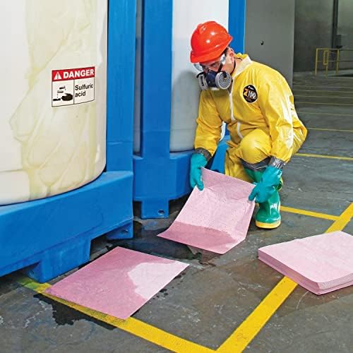 Hazmat Chemical Absorbent Mat Pads - 50 Pads per Bag - 15" W x 20" L - Absorbs up to 14 oz. per Pad - Lightweight - PM50042