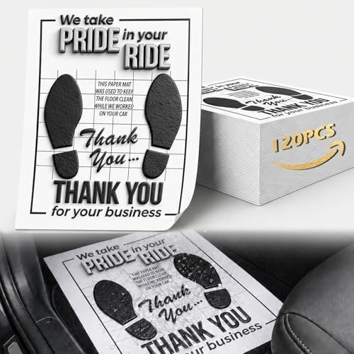 120Pcs Paper Floor Mats for Cars Large 20.5" x 16.1" Disposable White Automotive Floor Mats Waterproof Heavy Duty Waterproof Auto Mats Thank You Mats for Car Detailing & Car Washes
