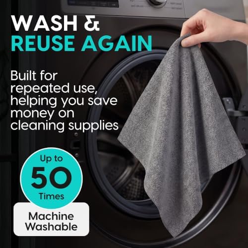 Microfiber Cleaning Cloth Roll Tearaway, 50 PCS Tear Away Towels, Reusable & Washable, Ultra Absorbent 12" x 12" Dish Rags for Car, Home, Kitchen,, 180 GSM Thickness, Paper Towel Alternative