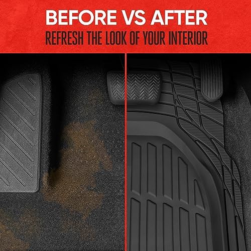 FlexTough Floor Mats for Cars, Black Deep Dish All-Weather Car Mats, Waterproof Trim-to Fit Automotive Floor Mats for Cars Trucks SUV, Universal Floor Liner Car Accessories