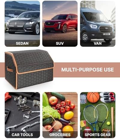 Trunk Organizer for Car, Lid, PU Leather, 17.7in 40L, 1pc, Hexy