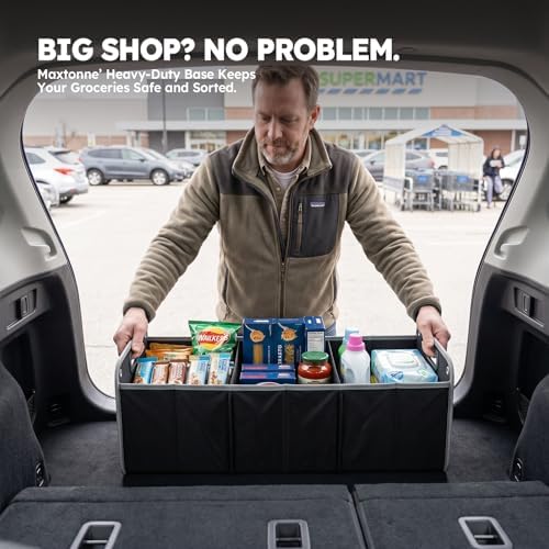 3-Comp Car Trunk Organizer with Securing Straps & Built-in Handles