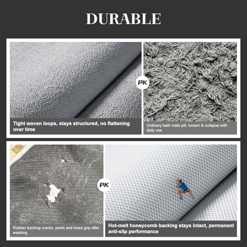 Super Absorbent Bath Mat, Low-Profile Bathroom Rug, Breathable Quick Dry Bathroom Mats for Floor, Machine Washable Thin Bath Rug for in Front of Sink Bathtub,Outside Shower,Grey, 20"x31"