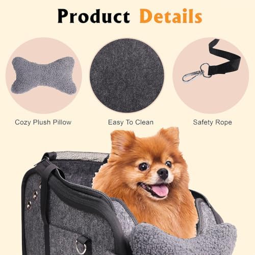 Console Dog Car Seat 2 in 1 Portable Dogs Armrest Booster Seat with Safety Belt & Pets Backpack for Small Dog/Cat