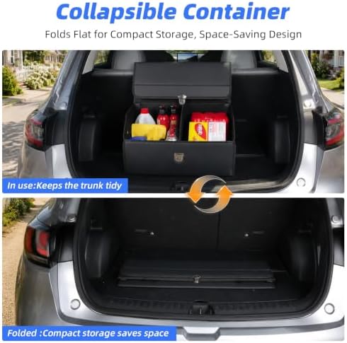 Car Trunk Organizer with Sturdy Faux Leather Lid - 20.9 inch 48L
