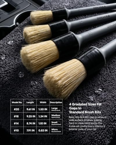 Car Detailing Brush Set Boar Hair 4 Pack Interior Exterior Vents