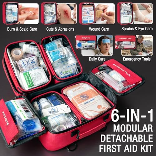 527 Pieces First Aid Kit for Home, Car, Travel, 6-in-1 Detachable Modular