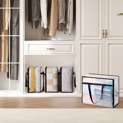 6 Pack Clear Storage Bags, 45L Clothes Organizer with Zipper