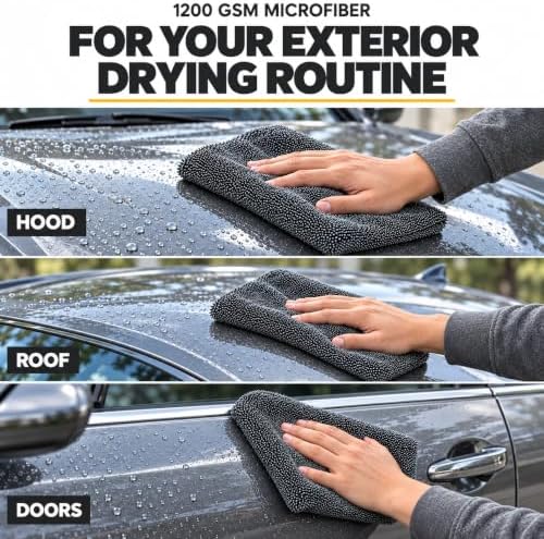 Car Drying Towel, 1200 GSM Absorbent Microfiber, 24 x 36 in, Plush Auto Detailing Cloth for Cars, SUVs and Trucks, Charcoal Grey, 1 Pack