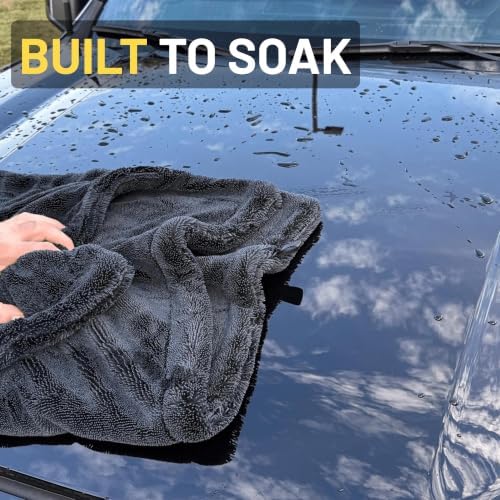 Sleek Max Dry 2K - 2000GSM Microfiber Car Drying Towel, 20x31in, Black