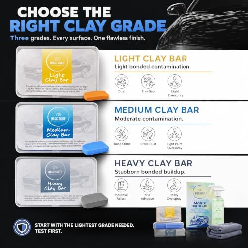 Magic Shield Car Clay Bar Triple Pack, Light, Medium & Heavy, 3 x 100 g