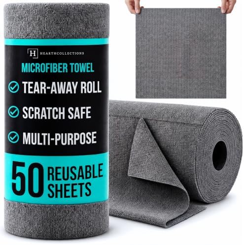 Microfiber Cleaning Cloth Roll Tearaway, 50 PCS Tear Away Towels, Reusable & Washable, Ultra Absorbent 12" x 12" Dish Rags for Car, Home, Kitchen,, 180 GSM Thickness, Paper Towel Alternative