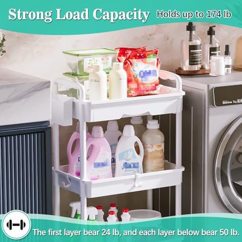 3 Tier Rolling Cart with Drawer, Craft Storage Cart Organizer,White
