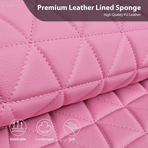 Bling Diamond Pink Leather Car Seat Covers Full Sets Interior Sets, Waterproof Shining Glitter Sparkly Crystal Universal Armrest Fit for Automotive Truck SUV Cute Women Girl, Pink Rhinestone