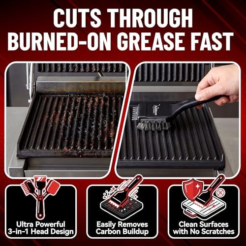 Panini Grill Brush Cleaner, Heavy Duty 3-in-1 Stainless Steel Scraper Tool