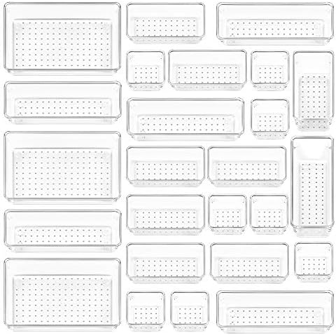 25 Pack Clear Plastic Drawer Organizers with Non-slip Rubber Pads