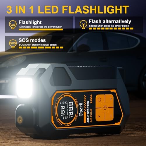 6000A Jump Starter with Air Compressor, 10-in-1 Car Jumper Starter Portable, 150PSI Tire Inflator/Air Pump, LED Flashlight for Up to 10.0L Gas / 8.0L Diesel Engines