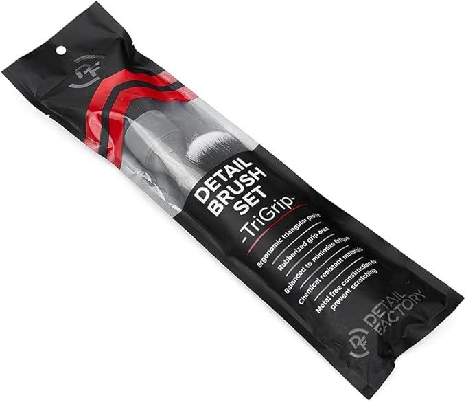 Detail Factory - TriGrip Ultra-Soft Detailing Brush Set - Scratch-Free Cleaning for Exterior, Interior Panels, Emblems, Badges, Gauges, Infotainment Screen - Grey