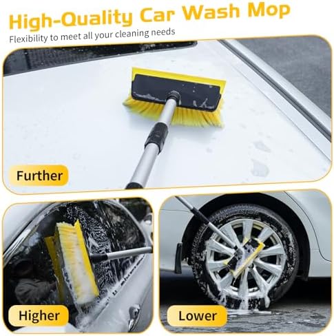 56" Car Wash Brush with Long Handle, Soft Bristle& Rubber Squeegee
