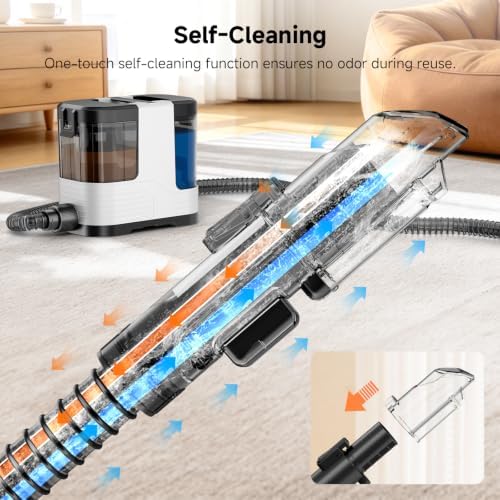 Portable Carpet Cleaner & Upholstery Cleaner Machine, 21Kpa Handheld Spot Cleaner Machine Deep Cleaning for Pet Stains, Couch, Car, Rug, Furniture Shampooer with Self-Cleaning Tools, White