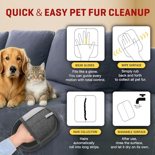 Pet Hair Removal Glove for Dogs & Cats, Newly Upgraded Reusable Electrostatic Pet Hair Glove, Magic Brush Pet Hair Remover Tool for Clothing, Couch, Carpet, Car Seats.