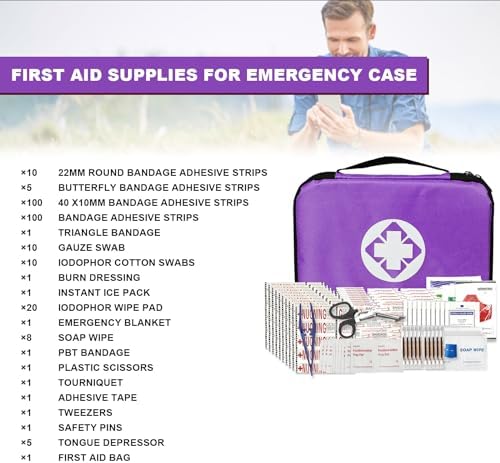 First Aid Kit 300PCS Car Home Camping Essentials Purple