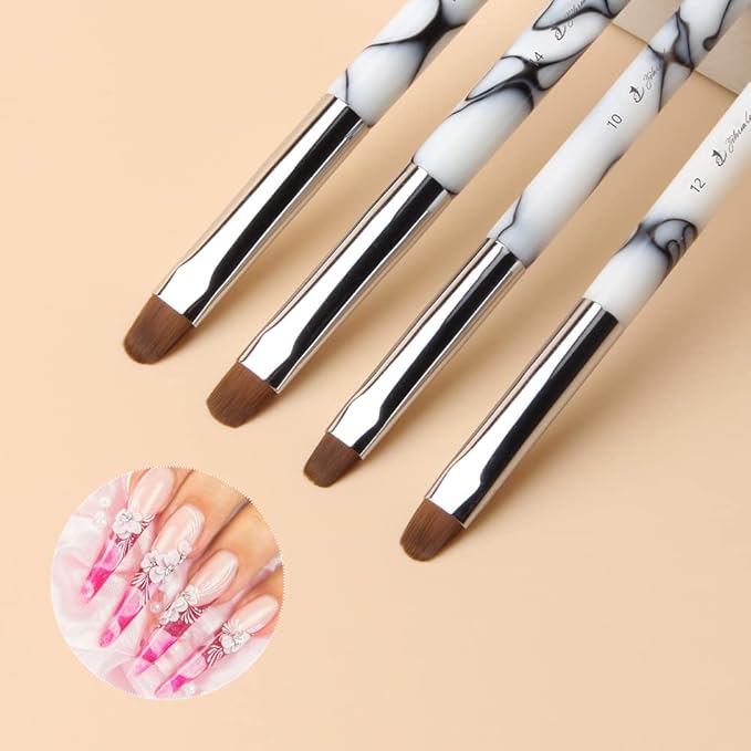 French Nail Brush, YIHUALE 2 Way French Gel Acrylic Nail Art Kolinsky Brush With Dotting Tool for Professional Manicure Cuticle Clean Up Nail Art Design- White And Black (14#, White And Black)