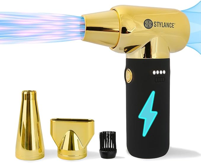 Compressed Barber Air Duster,110000RPM Cordless Vacuum Cleaner, Electric Mini Air Duster for Hair Barber, for Cooling, Cleaning,Salon,Home, Type-C,Gold