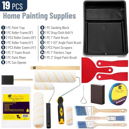 Bates- Paint Roller Kit, 19 pcs, Roller Set with Microfiber Sleeves & Frame