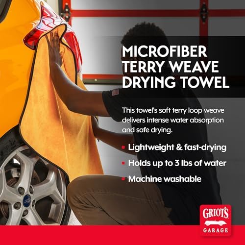 Griot's Garage Microfiber Terry Weave Drying Towel for Car Wash and Auto Detailing, High Absorbency, Machine Washable, 25" x 35", 55517
