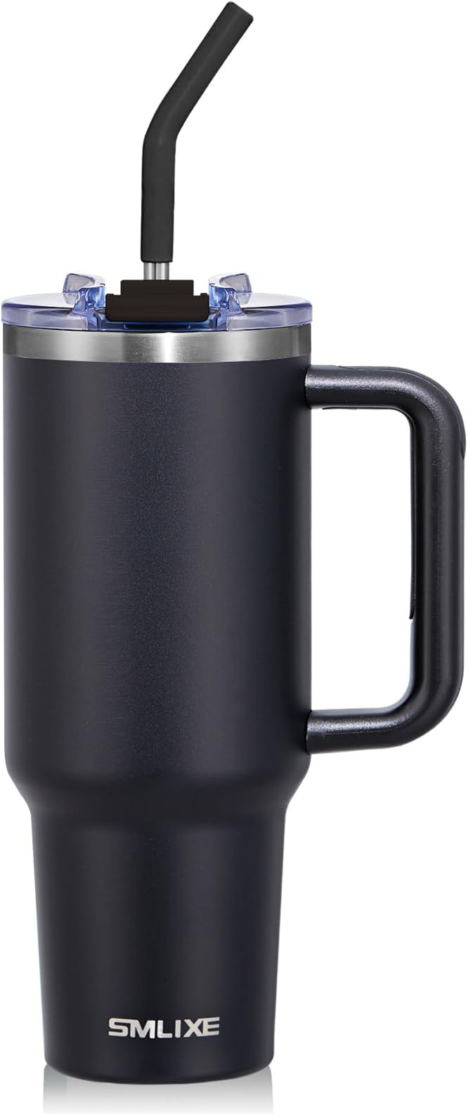 40 oz Tumbler with Handle and Straw Lid,Insulated Reusable Stainless Steel Water Bottle Travel Mug，Cupholder Friendly Double Wall Vacuum Sealed Cup (Black)