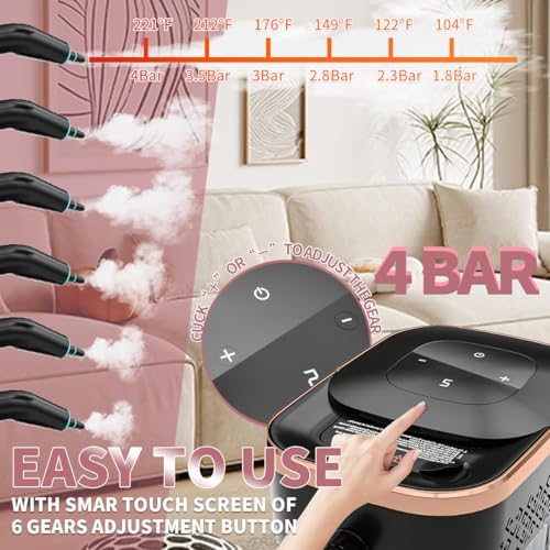 Handheld Steam Cleaner, 4 Bar Pressurized steam cleaner with 11 Accessories,15s Fast Heat-Up & 6-Level Adjustable,1500W Steamer for Cleaning Grout,Grease,Tile, Couch, Car Detailing, Windows & Floors