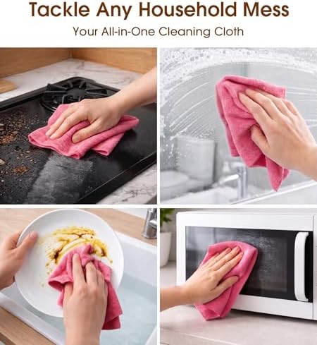 Microfiber Cleaning Cloth Roll, 100 Pack - Tear-Away Microfiber Paper Towels, Lint-Free, Reusable, Washable for Kitchen, Car, Dishes, and Sensitive Surfaces (Pink)