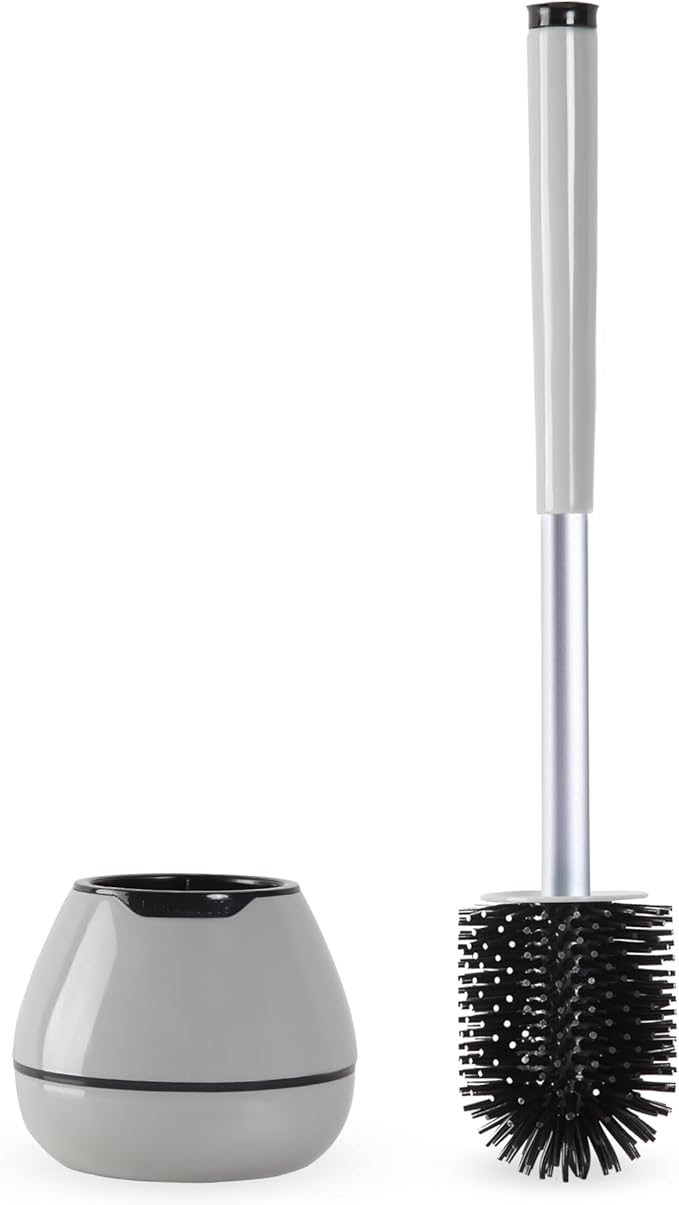 BOOMJOY Toilet Brush and Holder Set, Silicone Toilet Bowl Cleaner Brush, Toilet Scrubber Brush with Tweezers for Bathroom Cleaning, RV Accessories and House Organization Must-Haves - Gray