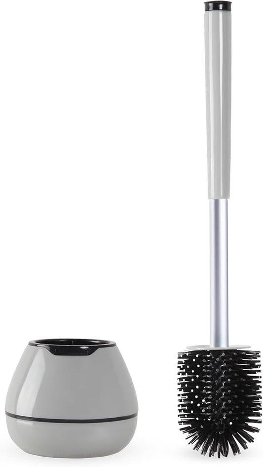 BOOMJOY Toilet Brush and Holder Set, Silicone Toilet Bowl Cleaner Brush, Toilet Scrubber Brush with Tweezers for Bathroom Cleaning, RV Accessories and House Organization Must-Haves - Gray