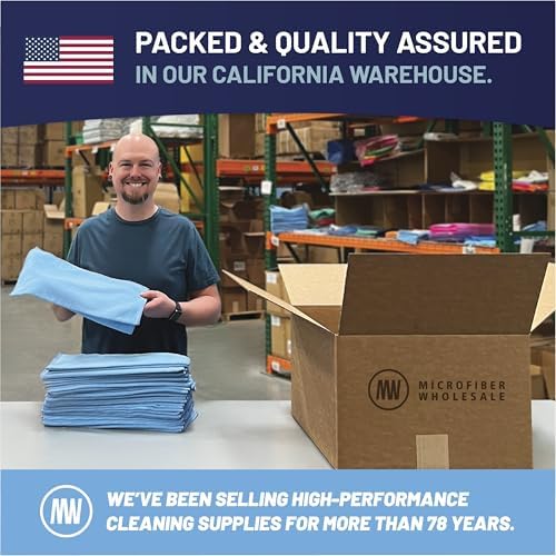 MW Pro Microfiber Cleaning Cloth | Blue | 12 Pack | 16” x 16” | All Purpose Microfiber Towels - Clean, Dust, Polish, Scrub, Absorbent