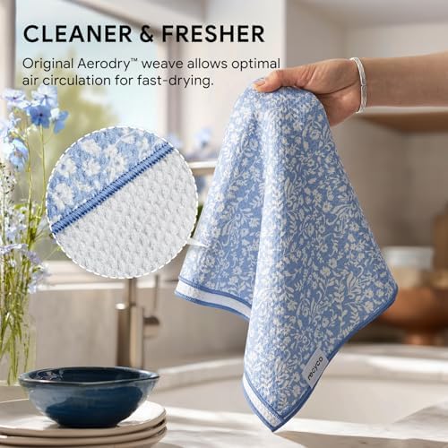 Waffle Kitchen Towel Set of 2 - Quick Dry Microfiber Sustainable Dish Towels - Ultra Absorbent Reusable Cleaning Tea Towels - Lightweight Hand Towels,16”x 28”, Hydrangea Ball