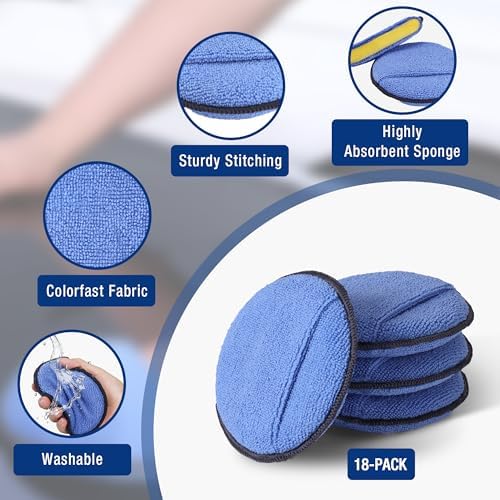 18-Pack Car Microfiber Wax Applicator Pads with Finger Pocket
