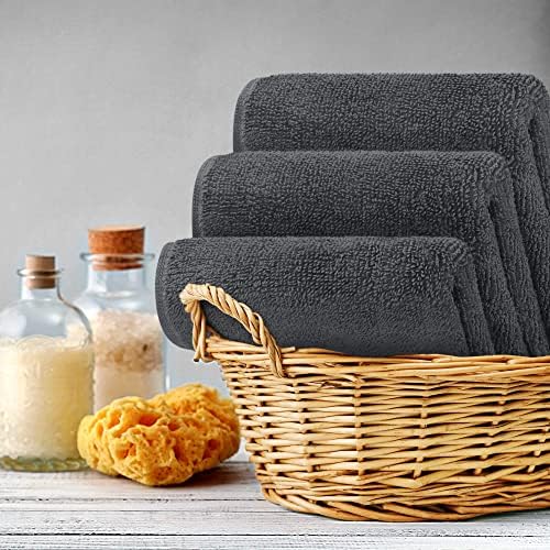 12 Pack Premium Wash Cloths, 12x12 In, 100% Cotton, Grey
