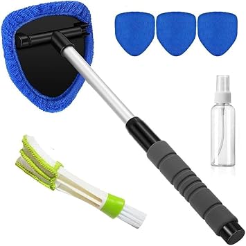 SakerPlus Telescopic Microfiber Glass Car Defroster Brush, 180° Rotating Head and Retractable Handle Multi-Surface Clean