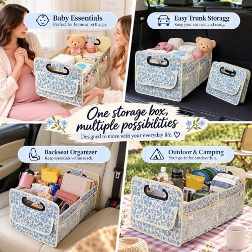 Quilted Floral Car Trunk Organizer for Women SUV Storage Bin