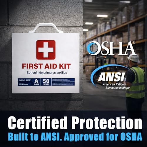 2-Shelf OSHA-Compliant First Aid Kit, ANSI Class A 50 Person Emergency First Aid Cabinet for Business, Job Site, Industrial Manufacturing Facility, Restaurant, and Kitchen