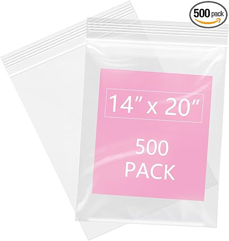 iMailer - 500 Pcs- 14" x 20" Large Zip Bags for Storage - Reclosable Plastic Zip Poly Bags for Clothing, T-Shirts, Pants