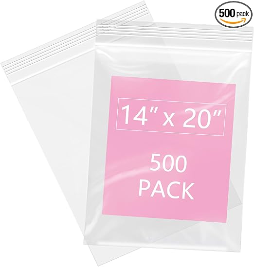 iMailer - 500 Pcs- 14" x 20" Large Zip Bags for Storage - Reclosable Plastic Zip Poly Bags for Clothing, T-Shirts, Pants