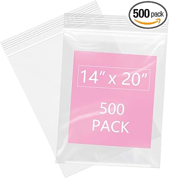 iMailer - 500 Pcs- 14" x 20" Large Zip Bags for Storage - Reclosable Plastic Zip Poly Bags for Clothing, T-Shirts, Pants
